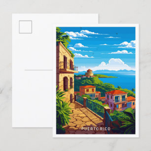 Puerto Rico Caribbean Travel Vintage Illustration Postcard
