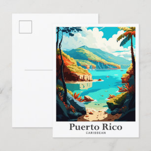 Puerto Rico Caribbean Vintage Travel Illustration Postcard
