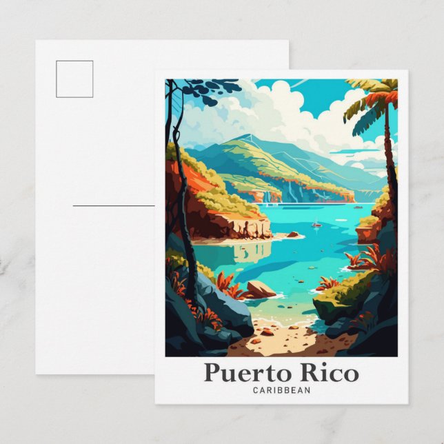 Puerto Rico Caribbean Vintage Travel Illustration Postcard (Front/Back)
