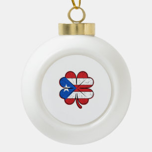 Puerto Rico Clover Flag Vintage Engraving Vector D Ceramic Ball Christmas Ornament