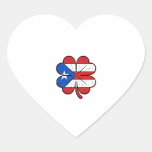 Puerto Rico Clover Flag Vintage Engraving Vector D Heart Sticker