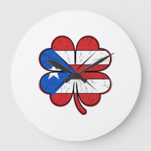Puerto Rico Clover Flag Vintage Engraving Vector D Large Clock