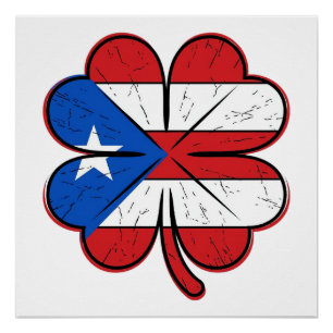 Puerto Rico Clover Flag Vintage Engraving Vector D Poster