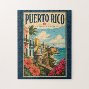 Puerto Rico Coast Illustration Travel Art Vintage Jigsaw Puzzle