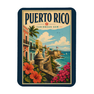 Puerto Rico Coast Illustration Travel Art Vintage Magnet
