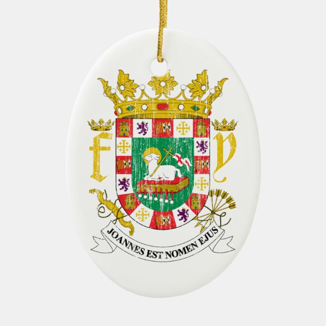 Puerto Rico Coat Of Arms Ceramic Tree Decoration (Front)