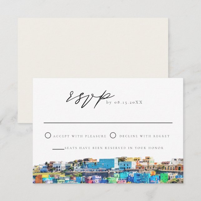 PUERTO RICO Colourful Buildings Skyline RSVP Card (Front/Back)