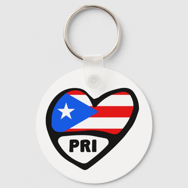 Puerto Rico Country Code Flag Heart Keyring, PRI Key Ring (Front)