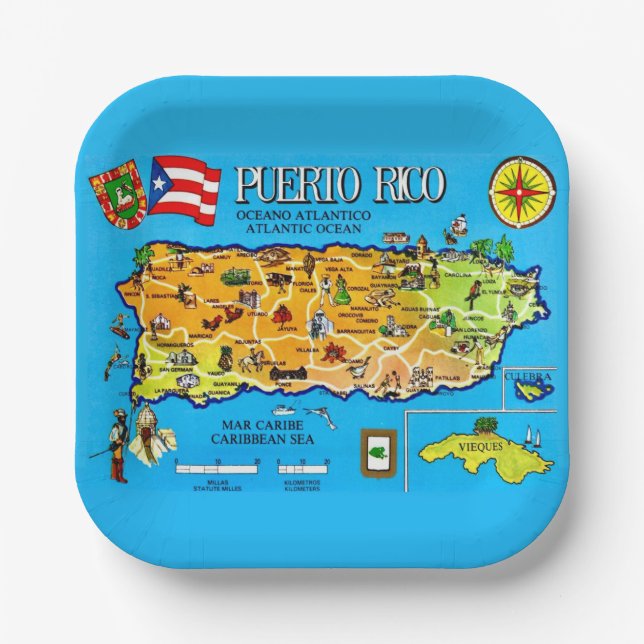 Puerto Rico Country Map Paper Plate (Front)