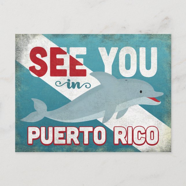 Puerto Rico Dolphin - Retro Vintage Travel Postcard (Front)