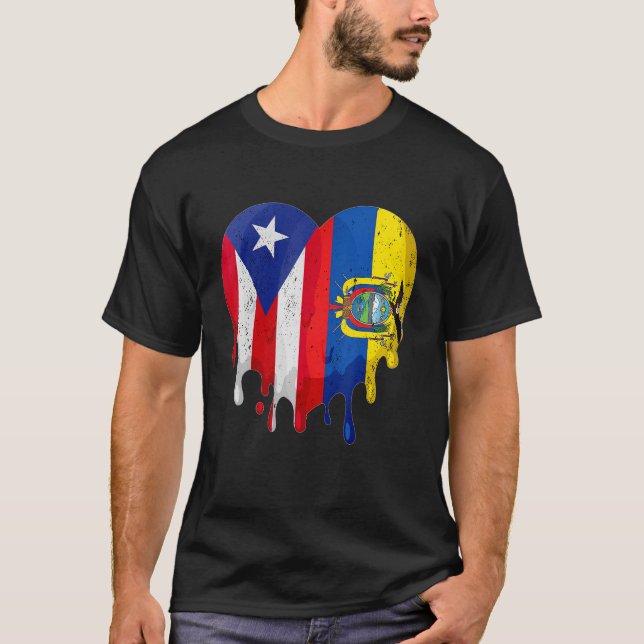 Puerto Rico Ecuador Flag Heart Citizen Grown Patri T-Shirt (Front)
