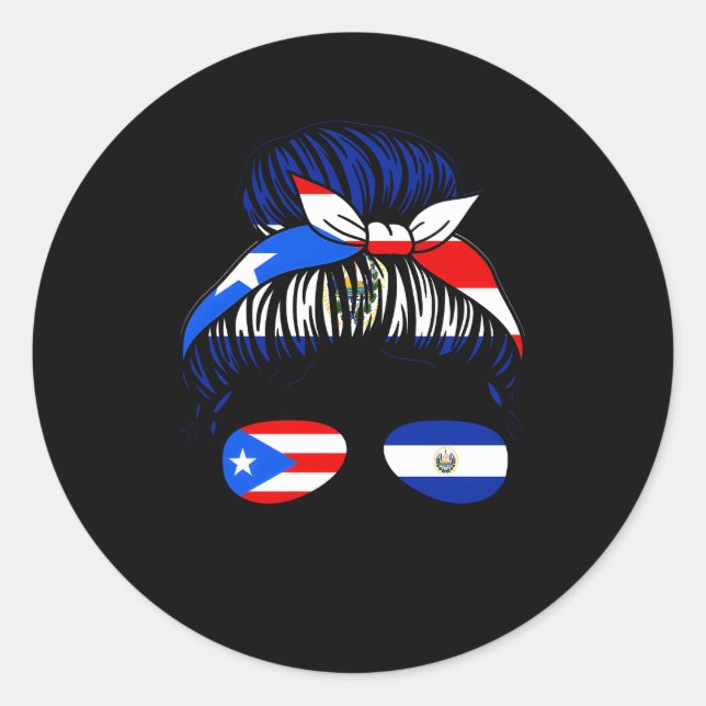 Puerto Rico El Salvador Flag Puerto Rican Messy Bu Classic Round Sticker (Front)