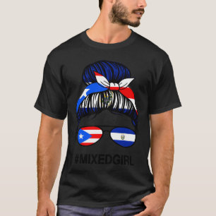 Puerto Rico El Salvador Flag Puerto Rican Messy vi T-Shirt