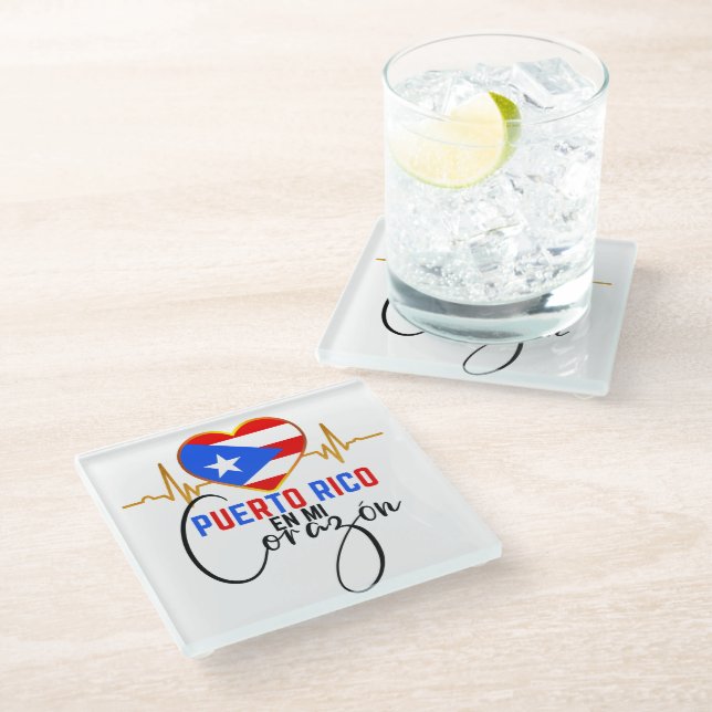 Puerto Rico en mi Corazon Puerto Rican Pride  Glass Coaster (Angled)