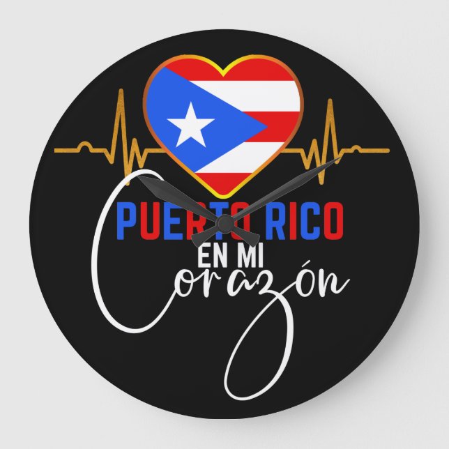 Puerto Rico en mi Corazon Puerto Rican Pride  Large Clock (Front)