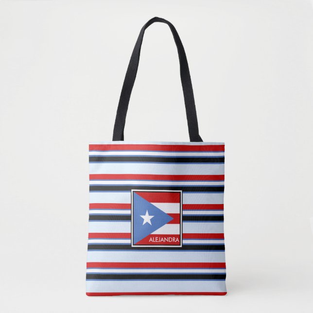 Puerto Rico Flag and Stripes Personalised Tote Bag (Front)