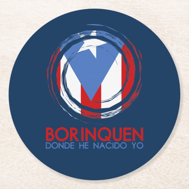 Puerto Rico Flag Borinquen Round Paper Coaster (Front)