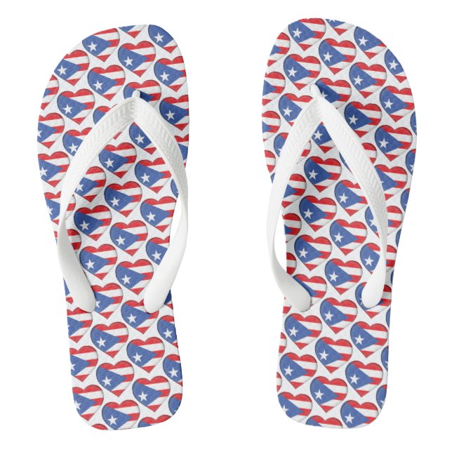 Puerto Rico Flag Colours Hearts Pattern Patriotic Flip Flops (Footbed)