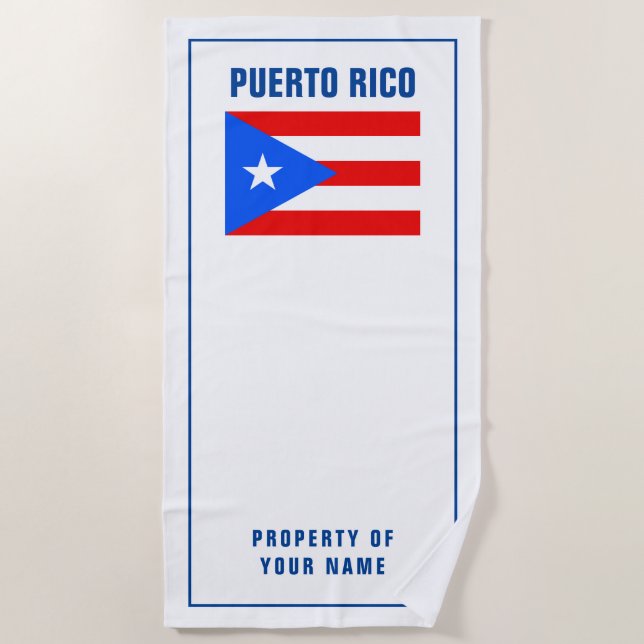 Puerto Rico flag custom beach towel gift with name (Front)