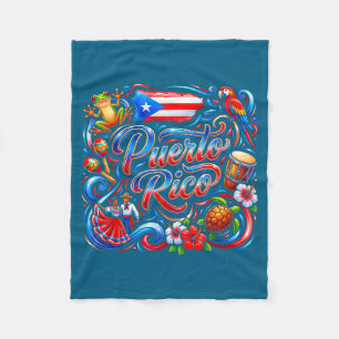 Puerto rico flag floral frog boricua hispanic fleece blanket