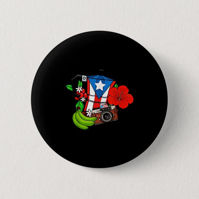 Puerto Rico Flag Floral Frog Boricua Women Hispani 6 Cm Round Badge (Front)