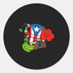 Puerto Rico Flag Floral Frog Boricua Women Hispani Classic Round Sticker