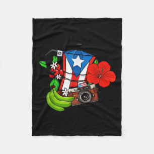 Puerto Rico Flag Floral Frog Boricua Women Hispani Fleece Blanket