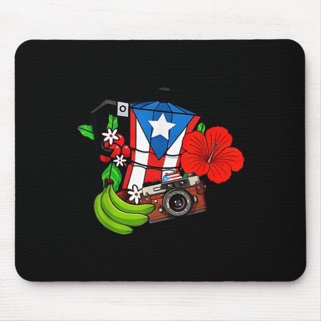 Puerto Rico Flag Floral Frog Boricua Women Hispani Mouse Mat (Front)