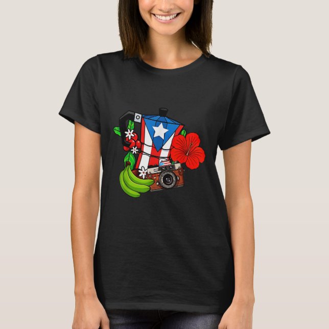 Puerto Rico Flag Floral Frog Boricua Women Hispani T-Shirt (Front)