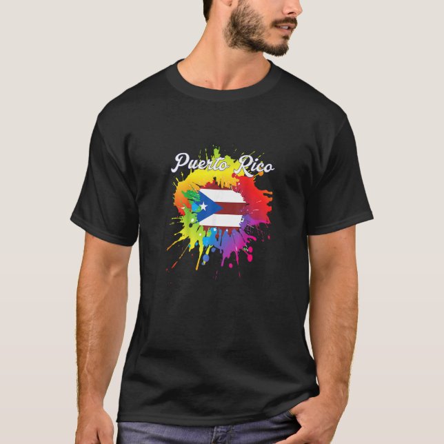 Puerto Rico flag Gay colourful splash T-Shirt (Front)