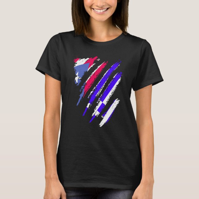 Puerto Rico Flag Greece Grown Patriot Country Stri T-Shirt (Front)