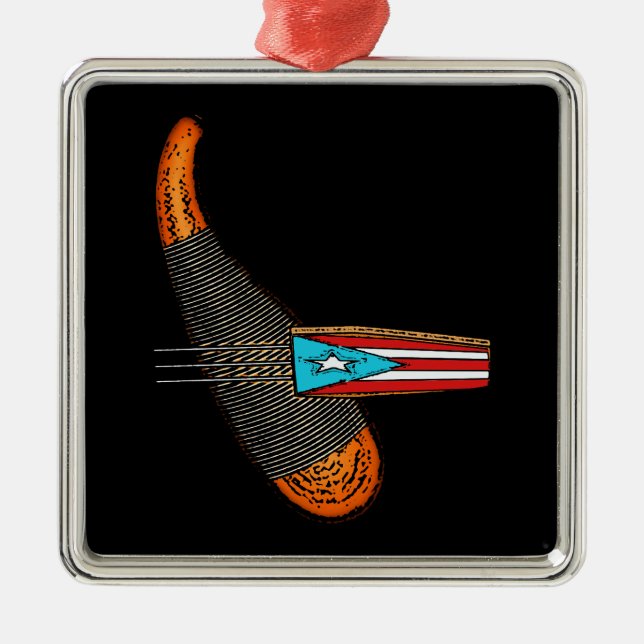 Puerto Rico Flag Guiro Metal Tree Decoration (Front)