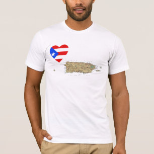 Puerto Rico Flag Heart and Map T-Shirt