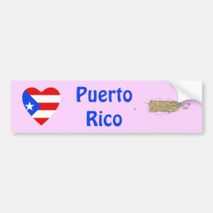 Puerto Rico Flag Heart + Map Bumper Sticker