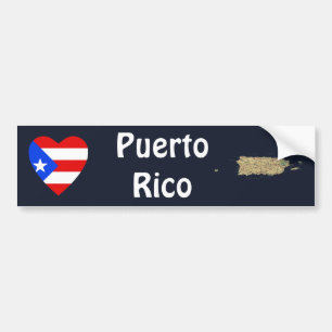 Puerto Rico Flag Heart + Map Bumper Sticker