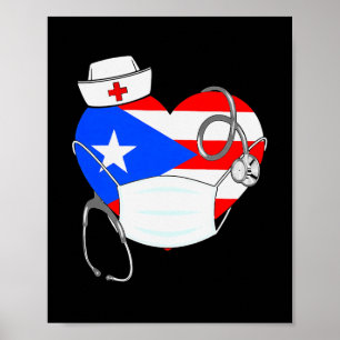 Puerto Rico Flag Heart Nurse 4th July  Poster
