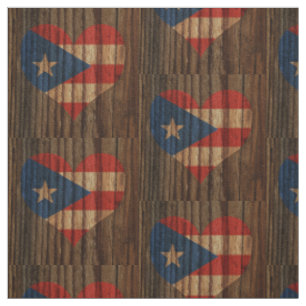 Puerto+Rico Flag Heart on Wood theme Fabric