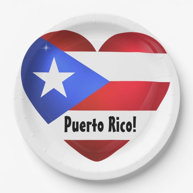 Puerto Rico Flag Heart Paper Plate (Front)