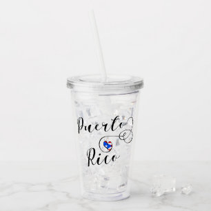 Puerto Rico Flag Heart Script, Puerto Rican Flag Acrylic Tumbler