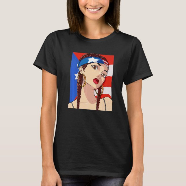 Puerto Rico Flag Hip Hop Girl Latino Rican Pride B T-Shirt (Front)