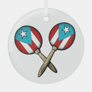 Puerto Rico Flag Maracas  Glass Tree Decoration