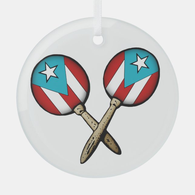 Puerto Rico Flag Maracas  Glass Tree Decoration (Front)