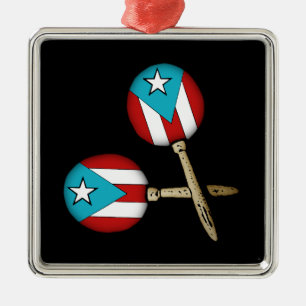 Puerto Rico Flag Maracas  Metal Tree Decoration