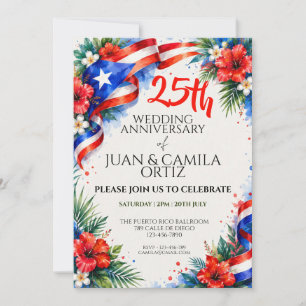 Puerto Rico Flag Party Floral Celebration Invitation