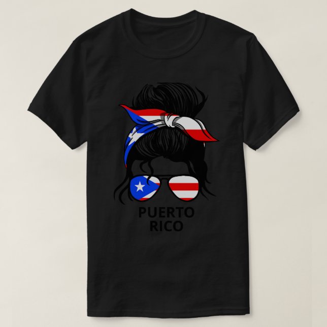 Puerto Rico Flag Puerto Rican Woman With Messy Bun T-Shirt (Design Front)