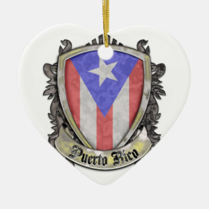 Puerto Rico Flag - Shield Crest Ceramic Tree Decoration