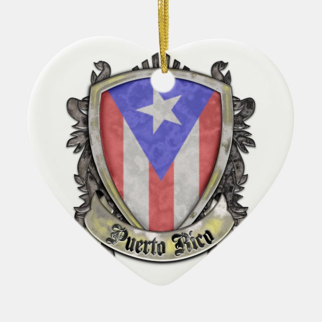 Puerto Rico Flag - Shield Crest Ceramic Tree Decoration (Front)