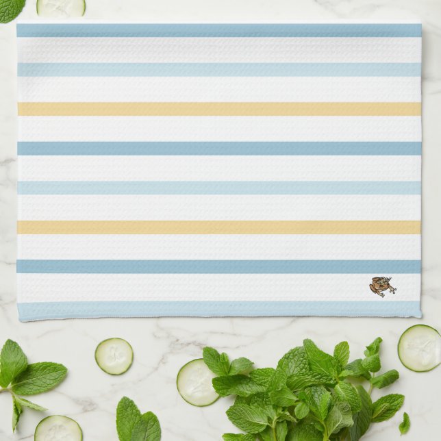 Puerto Rico Flag Stripes Kitchen Towel with Coquí (Folded)