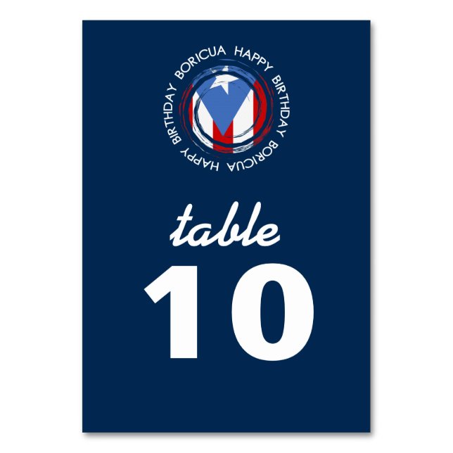 Puerto Rico : Flag Theme: Birthday Boricua Table Number (Front)