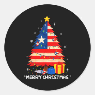 Puerto Rico Flag Tree Lights Christmas Pajamas -co Classic Round Sticker